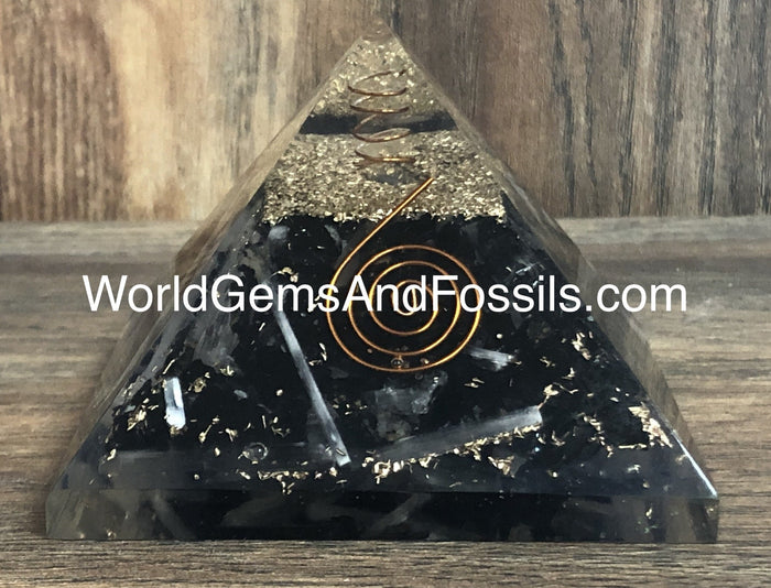 Selenite With Black Tourmaline Orgone Pyramid 3"