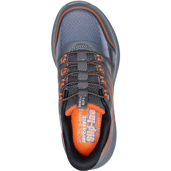 Skechers Microspec Velocity Grid-Shift Charcoal/Orange & Black Trainers