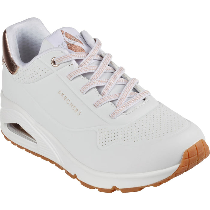 Skechers Womens Uno - Shimmer Away 155196-WHT White Lace Up Shoes