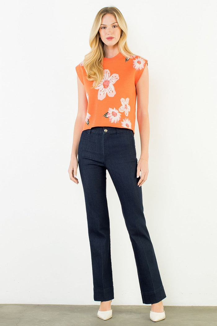 TH Orange Floral Knit Sweater Vest