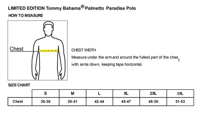 The Citadel, Alumni Barracks, Tommy Bahama™ Palmetto Paradise Polo - Limited Edition- Size Chart