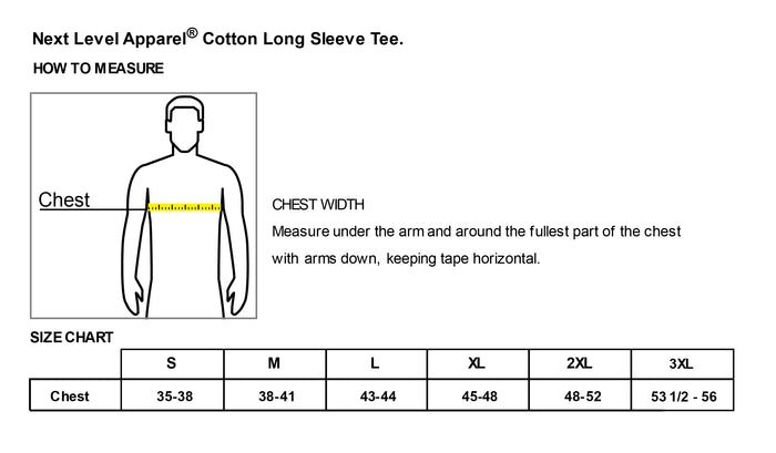 The Citadel, Atlanta Citadel Club, Next Level Apparel® Cotton Long Sleeve Tee - Size Chart