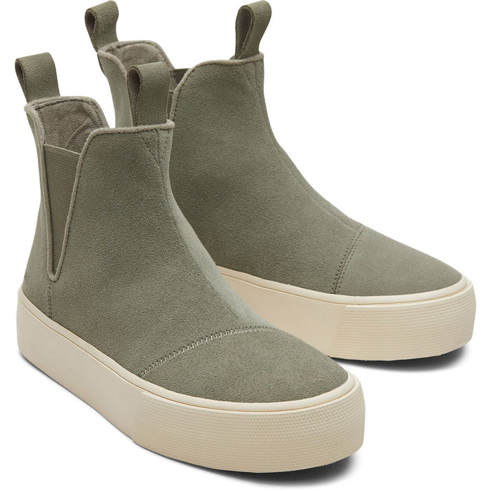 TOMS Fenix Platform Leather Women's Vetiver Flat Chelsea Boots