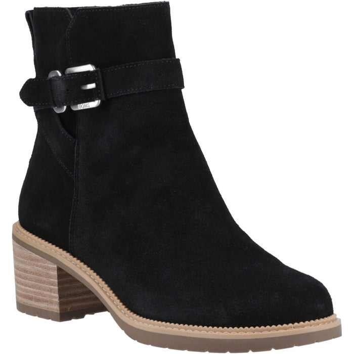 TOMS Hailey Buckle Leather Women's Black Heeled Ankle Boots
