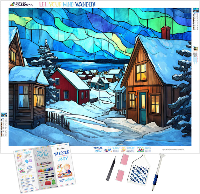 Traditional Scandinavian Village Stained Glass