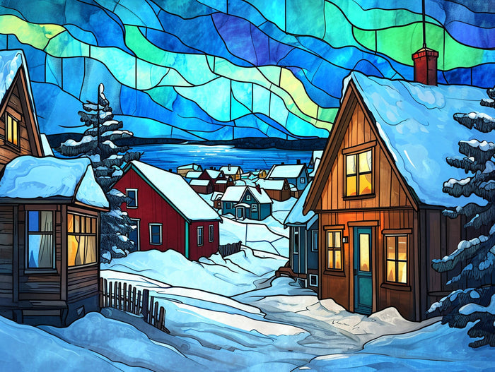 Traditional Scandinavian Village Stained Glass