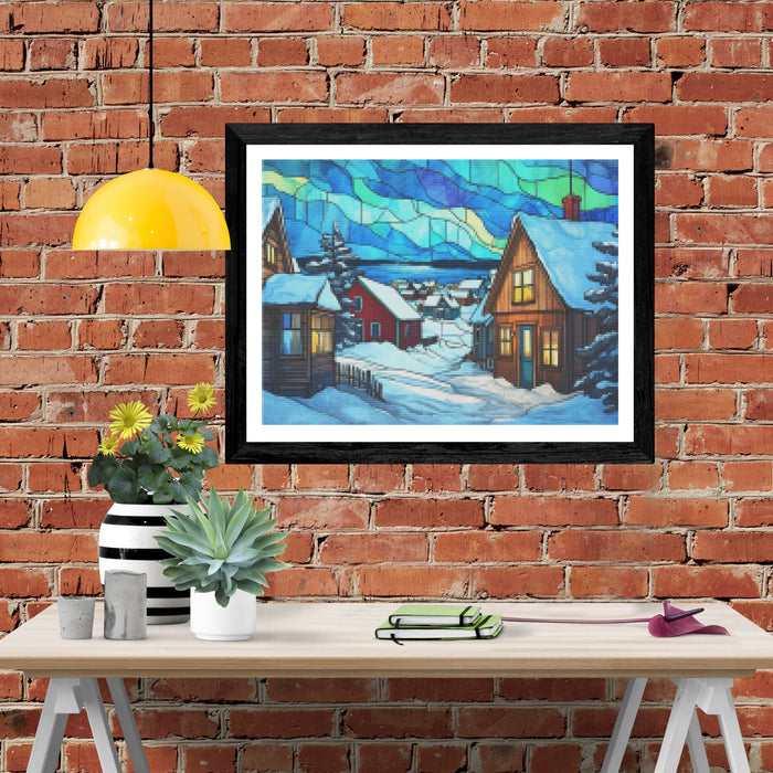 Traditional Scandinavian Village Stained Glass