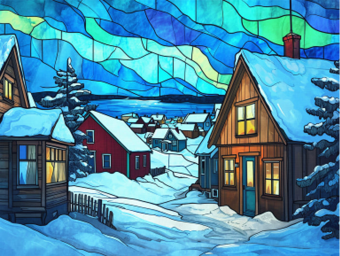 Traditional Scandinavian Village Stained Glass